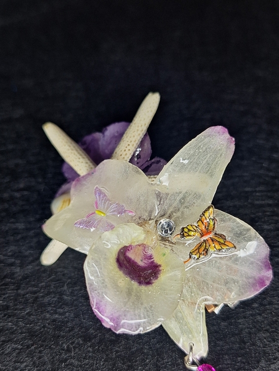 Handmade Real  Purple and Cream Butterfly Orchid Hair Clip